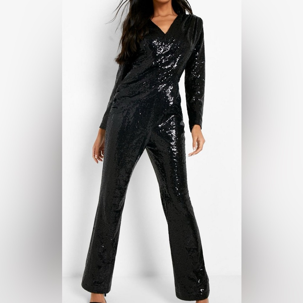 Boohoo sequin long sleeve jumpsuit